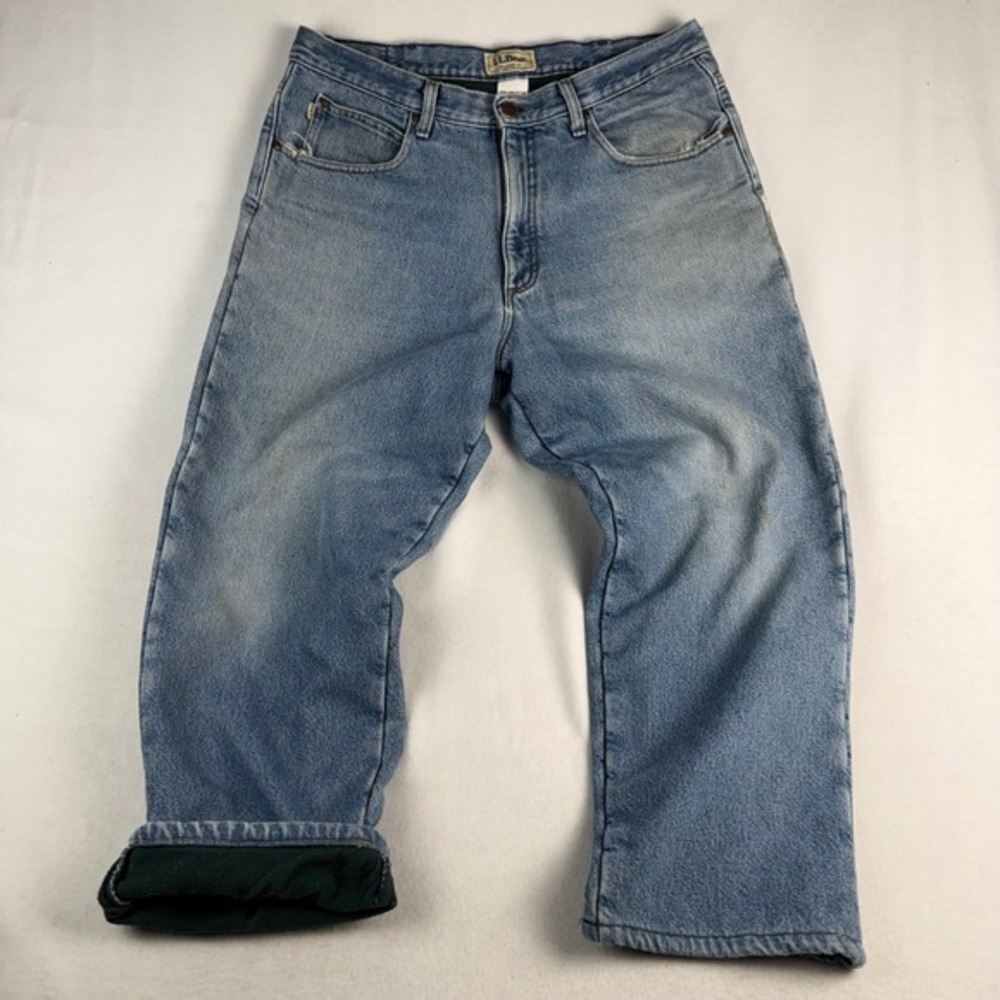 LL Bean Relaxed Fit Fleece Lined Jeans Mens 36x30 Light Wash‎ Blue Denim 0AJ82